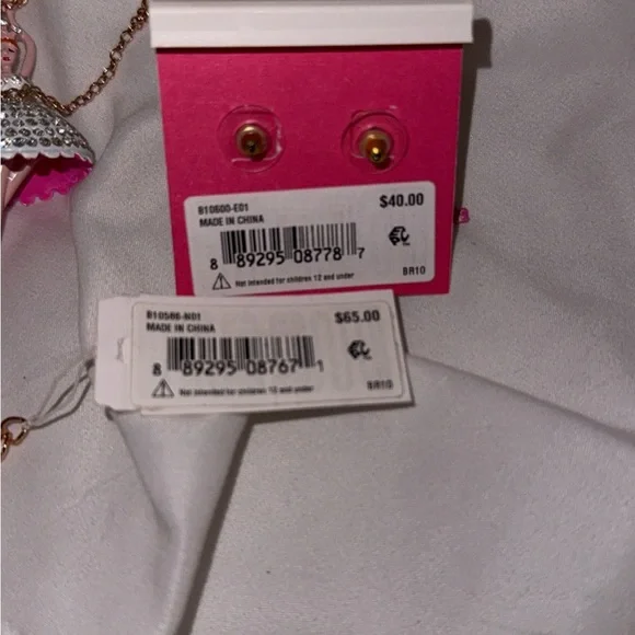 Betsey Johnson Pink and White Ballerina Earrings and Necklace - Picture 7 of 8